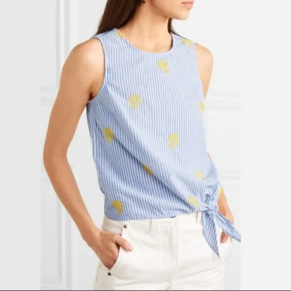 New J. Crew Embroidered Pineapple Side-tie top Medium M 8 - Picture 1 of 9